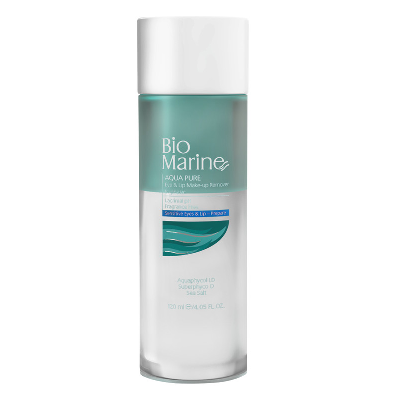 محلول پاک کننده آرایش چشم و لب بایومارین مدل AQUA PURE حجم 120 میلی لیتر
