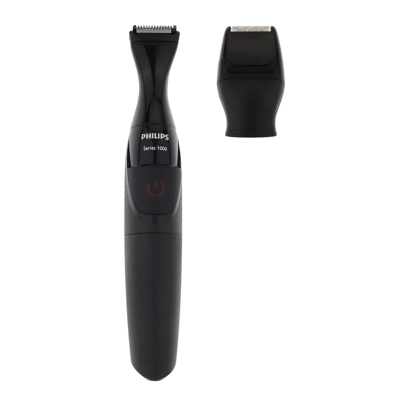 ماشین اصلاح موی صورت و بدن فیلیپس مدل MG1100، اصلاح به صورت تریمر، منبع انرژی باتری AA، تکنولوژی اصلاح به صورت برش مستقیم، به همراه برس تمیز کننده، سه عدد شانه و دو عدد سری، ضد آب و قابل شستشو، جنس تیغه از استیل ضد زنگ