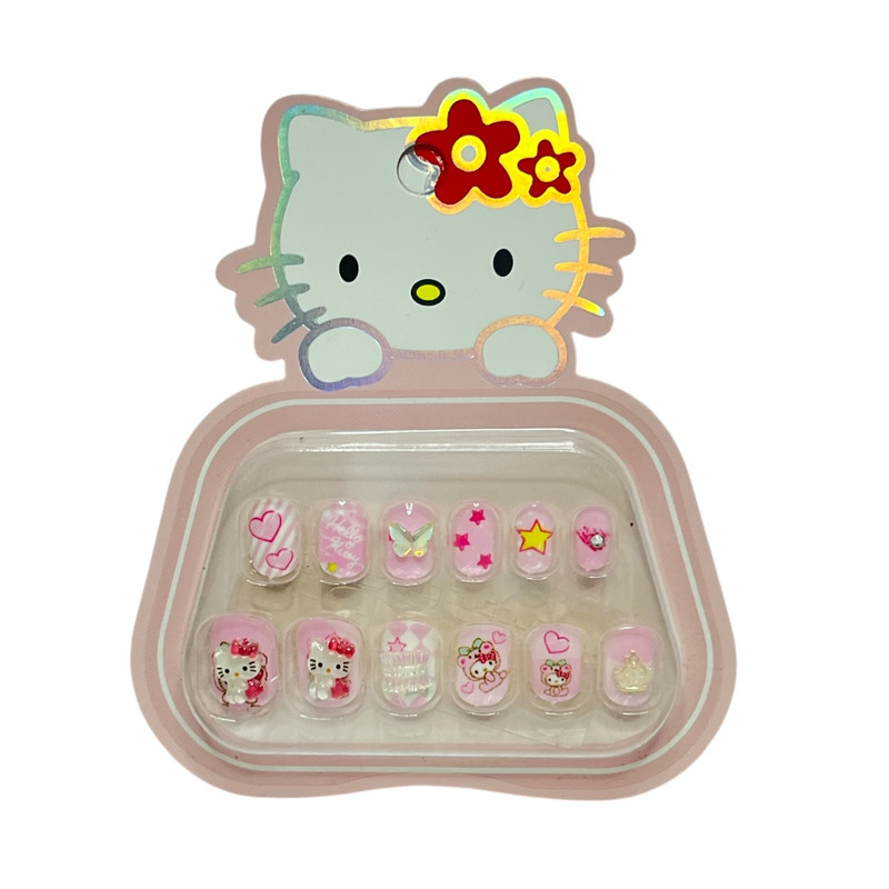 ناخن مصنوعی دست کودک مدل کیتی بسته 12 عددی