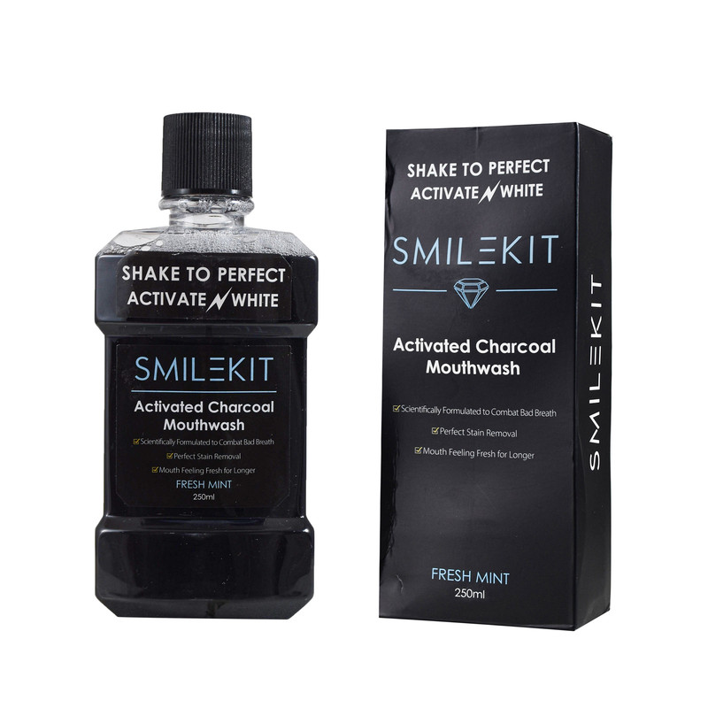دهان شویه اسمایل کیت مدل Activated Charcoal حجم 250 میلی لیتر