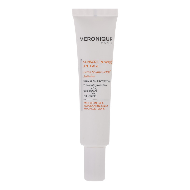 کرم ضد آفتاب بدون رنگ ورونیک SPF50 مدل Anti Age محافظ UVA ،UVB، مناسب پوست چرب حجم 40 میلی‌لیتر