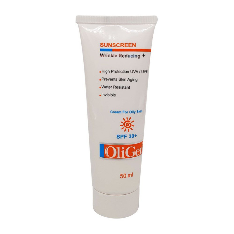 کرم ضد آفتاب بدون رنگ الی ژن SPF 30 مدل wrinkle reduce ‌مناسب پوست‌های چرب حجم 50 میلی‌لیتر