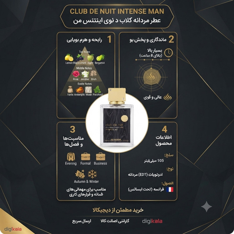 عطر جیبی مردانه میستیکال مدل کلاب د نایت اینتنس با رایحه تلخ و خنک حجم ۳۰ میلیلیتر