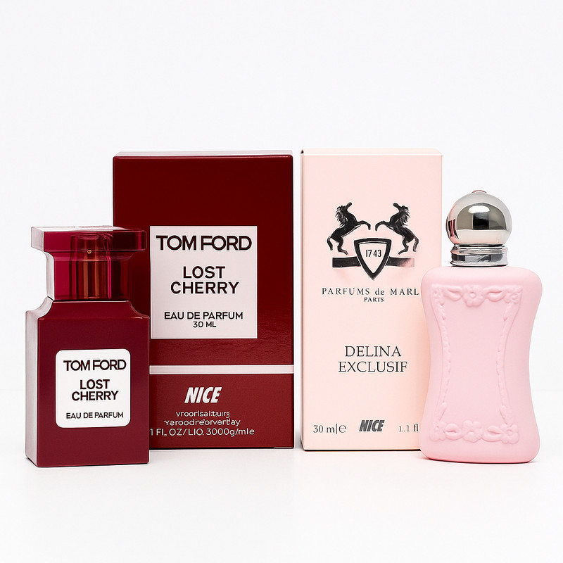 عطر جیبی زنانه نایس مدل مارلی دلینا و تام فورد لاست چری با رایحه گرم حجم 30 میلی‌لیتر  بسته دو عددی