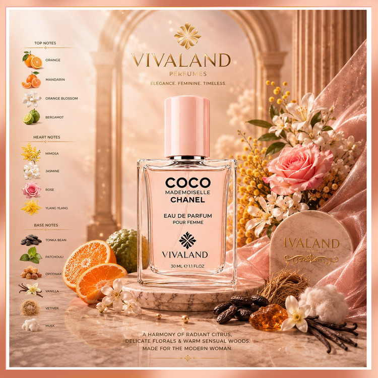 ادوپرفیوم زنانه ویوالند مدل COCO Mademoiselle با رایحه گرم، معتدل حجم 30 میلیلیتر