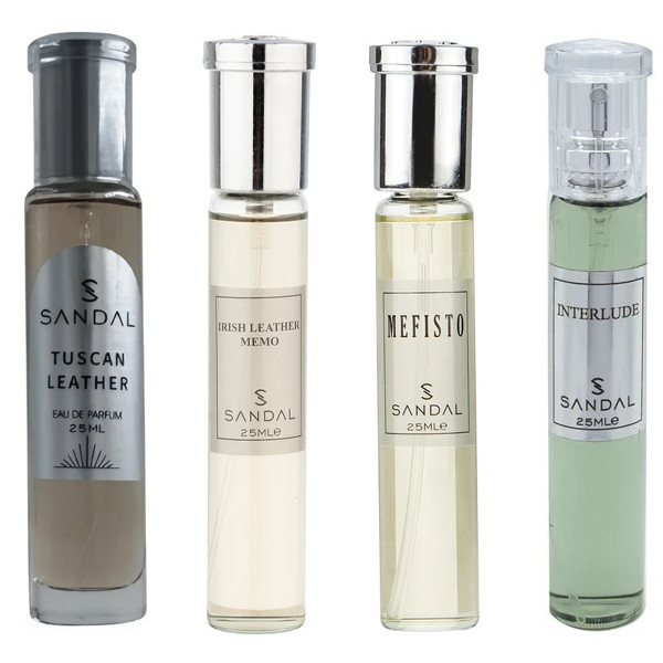ست عطر جیبی مردانه صندل مدل توسکان لدر-آیریش لدر-مفیستو-اینترلود با رایحه تلخ حجم 25 میلی‌لیتر مجموغه 4 عددی