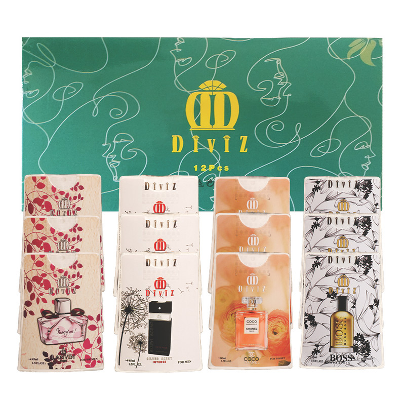 عطر جیبی زنانه و مردانه دیوایز مدل سیلور سنت و هوگوبوس و کوکوشنل و مری می با رایحه گرم و شیرین حجم 45 میلیلیتر بسته 12 عددی