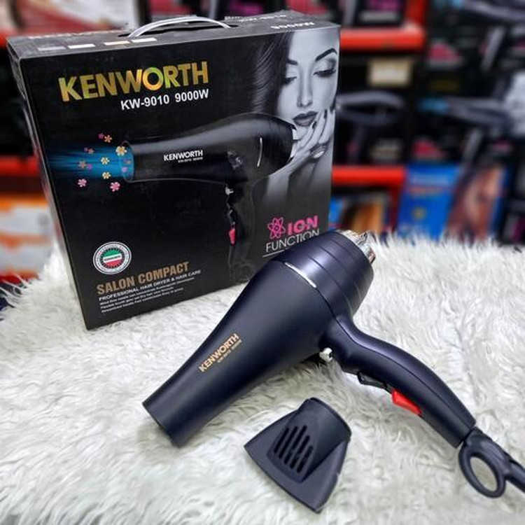 سشوار حرفهای 9000 وات کنورث مدل KW_9010، موتور AC، وزن 700 گرم، دارای سری متمرکزکننده باریک با ویژگی صافکنندگی، با قابلیت باد سرد، فناوری تولید یون