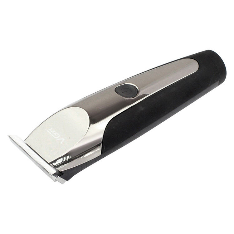 ماشین اصلاح موی صورت و بدن وی جی ار مدل V-059 با تیغه استیل ضد زنگ خودتیز شونده، باتری لیتیوم یونی با 150 دقیقه زمان استفاده، نمایشگر دیجیتال، تنظیم سرعت 3 مرحلهای و 6 عدد شانه سایز 1 تا 6 میلیمتر
