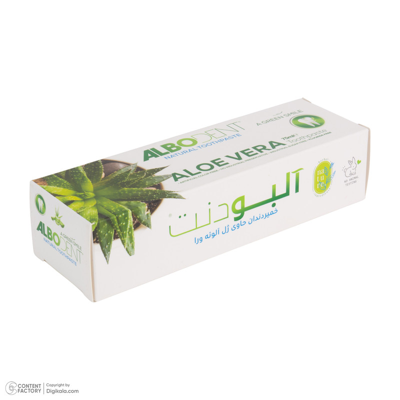 خمیر دندان ضد باکتری آلبودنت مدل Aloe Vera با طعم دارچین مناسب برای همه دندانها وزن 75 گرم