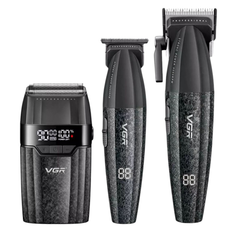 ماشین اصلاح موی سر و صورت شارژی وی جی ار مدل V-640 s3 مجموعه 3 عددی