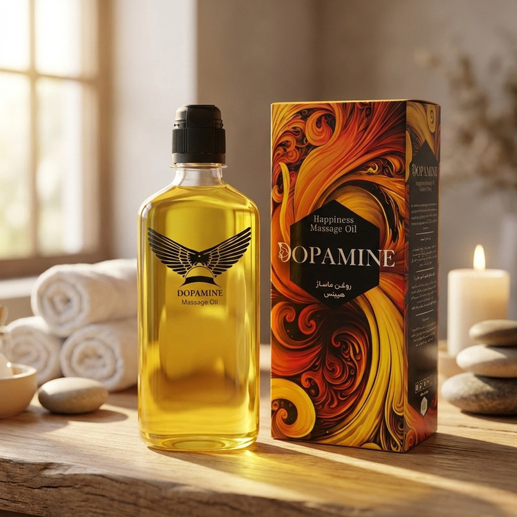 روغن ماساژ دوپامین مدل حس طلایی با رایحه مرکباتی و گرمسیری، مرطوبکننده و ضد خشکی، مناسب برای انواع پوست، حجم 350 میلیلیتر، بدون سولفات و بدون تست حیوانی