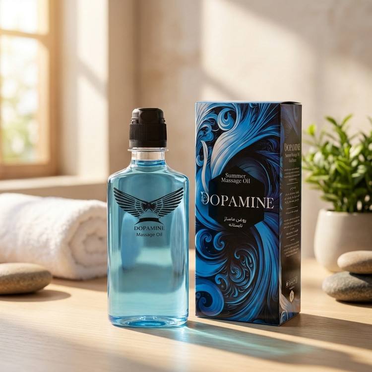 روغن ماساژ مدل تابستانه دوپامین با رایحه طبیعی، ضد خشکی، مرطوبکننده، بدون سولفات و فرمالدئید، مناسب انواع پوست، حجم 350 میلیلیتر