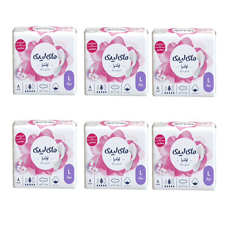 نوار بهداشتی بالدار نازک مای لیدی مدل Silky Soft سایز بزرگ شش بسته 8 عددی