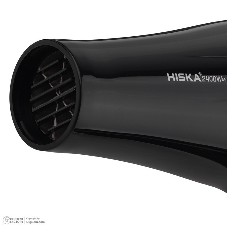 سشوار حرفهای 2400 وات هیسکا مدل H5253، موتور AC، وزن 1100 گرم، المنت سرامیک تورمالین، دارای سری متمرکزکننده باریک، متمرکزکننده پهن با ویژگی فرکنندگی، صافکنندگی، حجمدهندگی، با قابلیت باد سرد