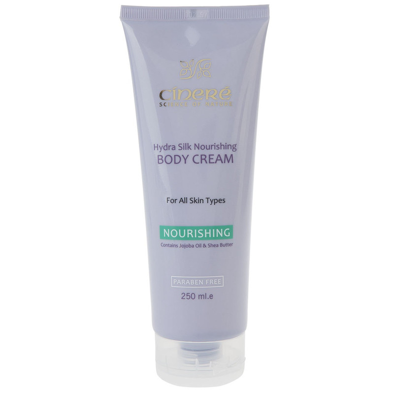 کرم مغذی بدن سینره Hydra Silk حجم 250 میلیلیتر با عصاره آووکادو، شیباتر، عسل گیاهی و روغن جوجوبا، مرطوبکننده، ضد حساسیت و کمک به نرمی و بازسازی پوست