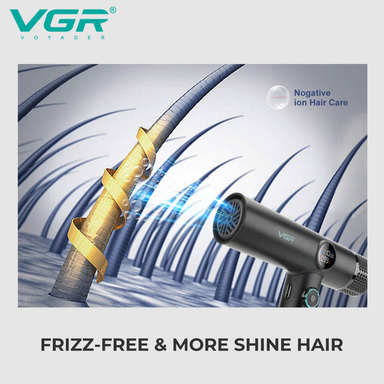 سشوار برسدار چرخشی 1900 وات وی جی ار مدل v-401، موتور AC، وزن 600 گرم، دارای سری متمرکزکننده پهن، متمرکزکننده باریک، دیسپانسر با ویژگی فرکنندگی، صافکنندگی، حجمدهندگی، با قابلیت فناوری تولید یون