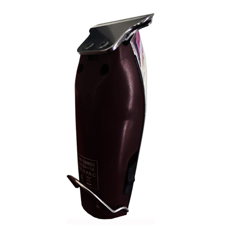 ماشین اصلاح موی سر و صورت جیمی مدل GM 855 با تیغه استیل ضد زنگ، باتری لیتیوم یون، دو سرعت موتور قابل تنظیم، منبع تغذیه برق و باتری قابل شارژ، همراه با 3 عدد شانه متحرک و طراحی ارگونومیک