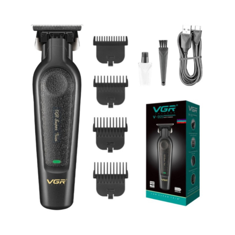 ماشین اصلاح موی سر و صورت وی جی آر مدل V-995 با تیغه کربن استیل، باتری لیتیوم یون 2000 میلیآمپر ساعت، شارژ USB، قابلیت تنظیم سرعت و طراحی ارگونومیک و سبک