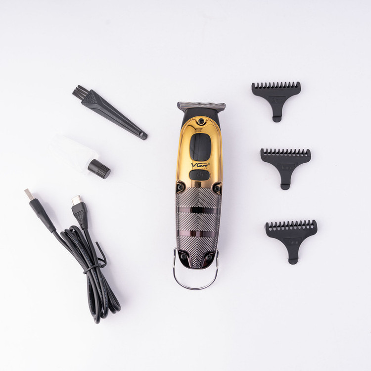 ماشین اصلاح موی صورت وی جی ار مدل V-981 با تیغه استیل ضد زنگ، عملکرد توربو، طراحی ارگونومیک، شارژ سریع 90 دقیقه و استفاده 150 دقیقه، دارای نمایشگر LED و 3 شانه اصلاح 1، 2 و 3 میلیمتری