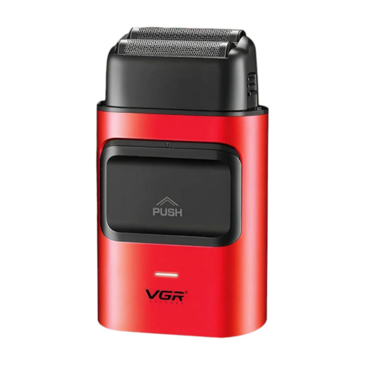 ماشین اصلاح موی صورت شارژی وی جی ار مدل V-307 با موتور 9000 دور در دقیقه، تیغههای استیل ضد زنگ، فویلی دوگانه، باتری 2000 میلیآمپر ساعت، اصلاح با شماره صفر و طراحی ارگونومیک