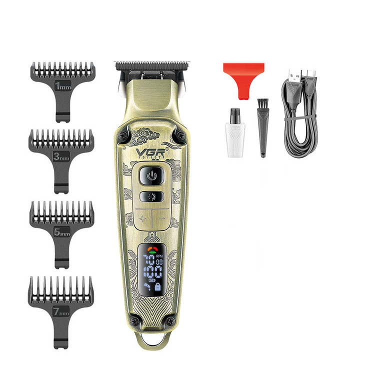 ماشین اصلاح موی صورت شارژی وی جی ار مدل 901 PRO PLUS با تیغه تیتانیوم، قابلیت صفر زنی، شارژ سریع و 4 شانه تنظیم ارتفاع
