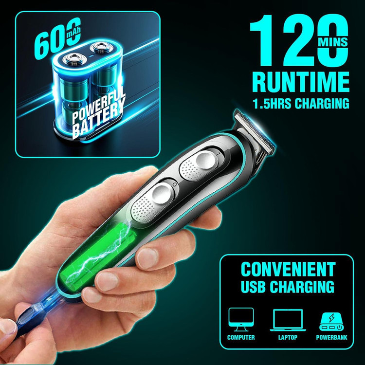ماشین اصلاح موی صورت وی جی ار مدل V-055 با تیغه استیل ضد زنگ، باتری قابل شارژ، طراحی ارگونومیک، خط زن و صفر زن، اندازه اصلاح 0 تا 10 میلیمتر، وزن 220 گرم
