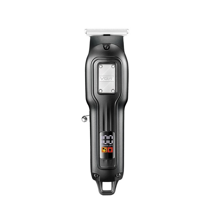 ماشین اصلاح موی سر و صورت شارژی وی جی ار مدل V-918 با تیغه تیتانیوم، قابلیت اصلاح با شماره صفر، نمایشگر میزان شارژ، باتری 600 میلیآمپر ساعت، طراحی ارگونومیک، شانه قابل تنظیم و پورت شارژ USB