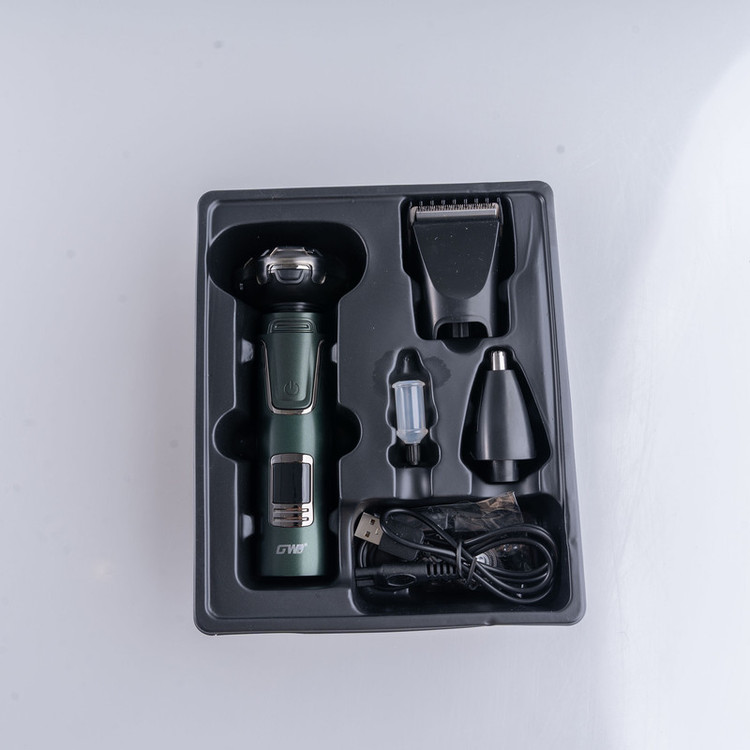 ست ماشین اصلاح موی صورت و بینی شارژی جی دبلیو مدل GW-9936B، اصلاح به صورت صفر زن، خط زن و حجم زن، منبع انرژی با باتری، تکنولوژی اصلاح به صورت برش چرخشی، اندازه اصلاح 0.1 میلیمتر، مدت زمان شارژ 60 دقیقه و مدت زمان استفاده پس از شارژ 150 دقیقه، ضد آب