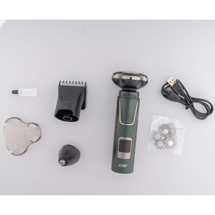 ست ماشین اصلاح موی صورت و بینی شارژی جی دبلیو مدل GW-9936B، اصلاح به صورت صفر زن، خط زن و حجم زن، منبع انرژی با باتری، تکنولوژی اصلاح به صورت برش چرخشی، اندازه اصلاح 0.1 میلیمتر، مدت زمان شارژ 60 دقیقه و مدت زمان استفاده پس از شارژ 150 دقیقه، ضد آب