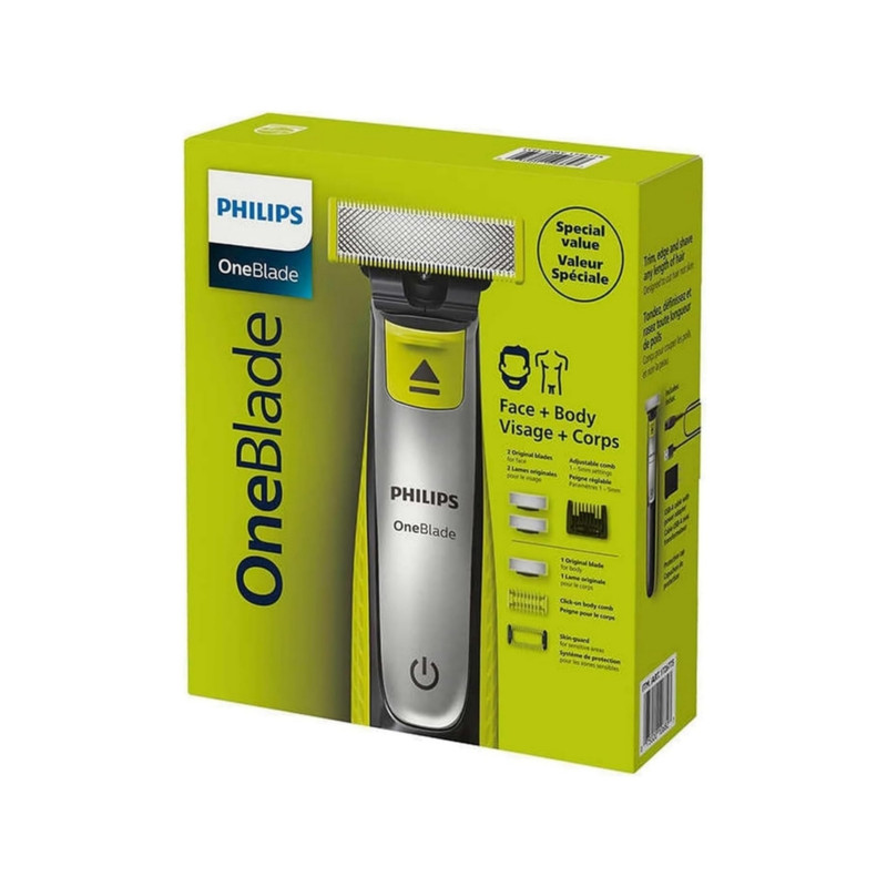 ماشین اصلاح موی صورت و بدن شارژی فیلیپس مدل QP2834/60 با فناوری OneBlade، ضد آب، تیغه استیل ضد زنگ، خط زن و حجم زن، همراه با 2 تیغه یدک، شارژ 240 دقیقه و زمان استفاده 60 دقیقه