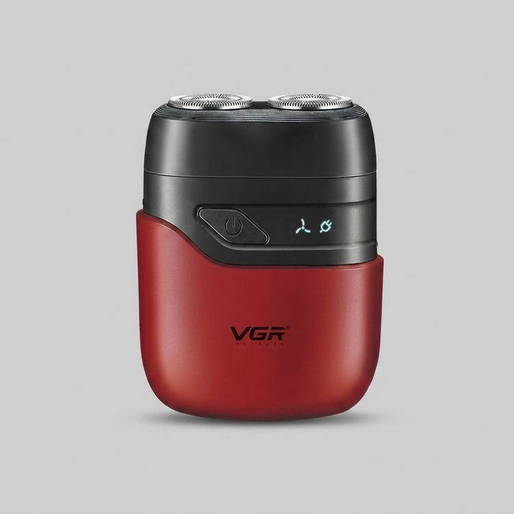 ماشین اصلاح موی صورت وی جی ار مدل v-345 با تیغه استیل ضد زنگ، صفرزن، ضدآب، طراحی ارگونومیک، شارژ سریع، باتری قابل شارژ، همراه با کابل USB، برس تمیزکننده و محافظ