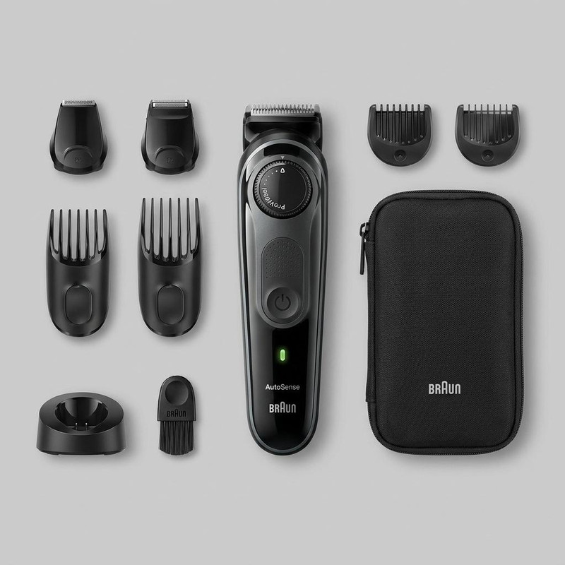 ماشین اصلاح صورت و بدن شارژی براون مدل BT7350 ضدآب با فناوری AutoSense، تیغه‌های خودتیزشونده استیل ضدزنگ، باتری لیتیوم‌یون با 100 دقیقه کارکرد، شارژ سریع و تنظیم اصلاح با 39 شماره نیم‌میلی‌متری