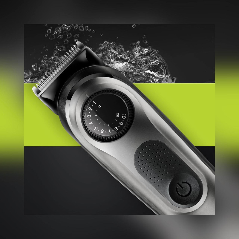 ماشین اصلاح صورت و بدن شارژی براون مدل BT7350 ضدآب با فناوری AutoSense، تیغههای خودتیزشونده استیل ضدزنگ، باتری لیتیومیون با 100 دقیقه کارکرد، شارژ سریع و تنظیم اصلاح با 39 شماره نیممیلیمتری