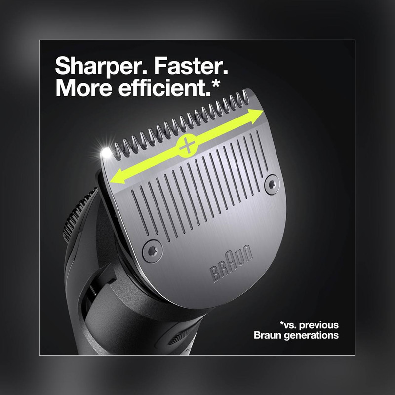 ماشین اصلاح صورت و بدن شارژی براون مدل BT7350 ضدآب با فناوری AutoSense، تیغههای خودتیزشونده استیل ضدزنگ، باتری لیتیومیون با 100 دقیقه کارکرد، شارژ سریع و تنظیم اصلاح با 39 شماره نیممیلیمتری