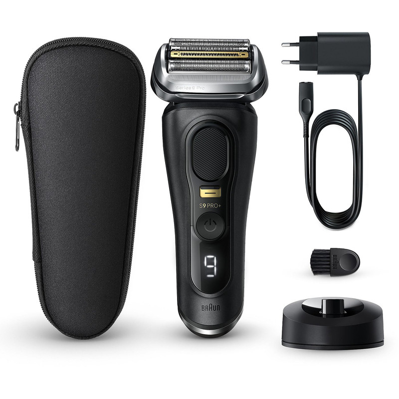 ماشین اصلاح موی صورت شارژی براون مدل 9 pro+ با تیغه استیل پیشرفته، ضد آب، قابلیت اصلاح خشک و مرطوب، باتری لیتیوم یونی با 60 دقیقه کارکرد، تیغه ProLift، فناوری AutoSense و اصلاح صفر میلیمتری