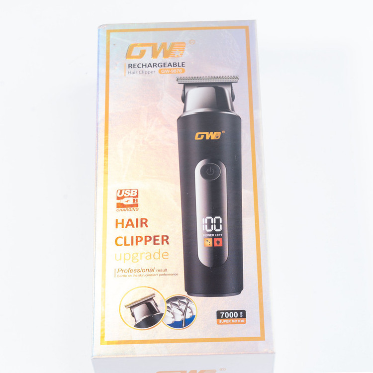 ماشین اصلاح موی سر و صورت جی دبلیو مدل GW-9876، اصلاح به صورت صفر زن، خط زن، منبع انرژی با کابل USB، تکنولوژی اصلاح به صورت تریم، اندازه اصلاح 1، 2 و 3 میلیمتر، بههمراه کابل USB، برس، روغن
