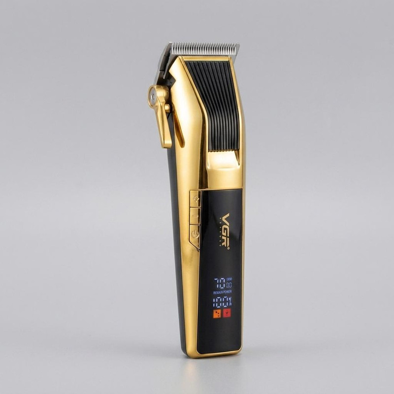 ماشین اصلاح موی صورت وی جی ار مدل V-177 با تیغه استیل ضد زنگ، موتور 7000 دور در دقیقه، باتری 2000 میلی‌آمپر ساعت، نمایشگر LED، طراحی ارگونومیک و تنظیم اندازه اصلاح از 0.8 تا 2 میلی‌متر