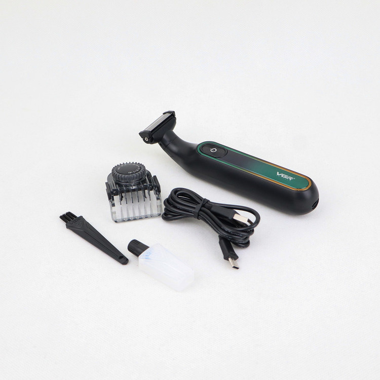 ماشین اصلاح موی صورت وی جی ار مدل V-360 professional با تیغه استیل دوطرفه، باتری لیتیوم یون 500 میلیآمپر ساعت، شارژ سریع تایپ سی، استفاده خشک و مرطوب، نمایشگر LED و قفل ایمنی ضد آب و شانه تنظیم شونده 0.1 تا 9 میلیمتری