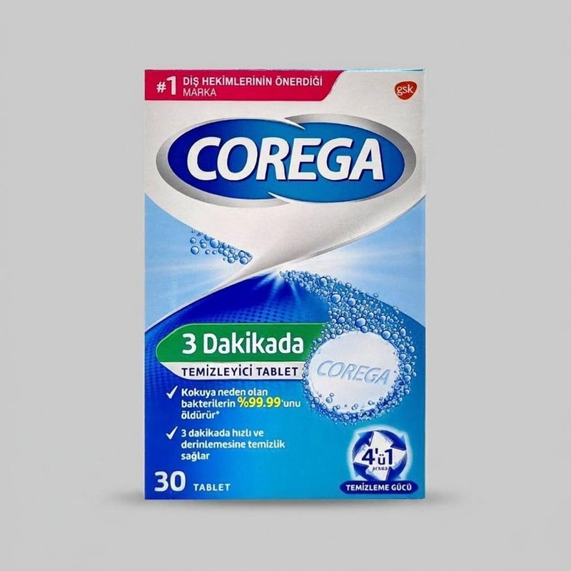 قرص تمیز کننده دندان مصنوعی کورگا مدل Dakikada 3 بسته 30 عددی
