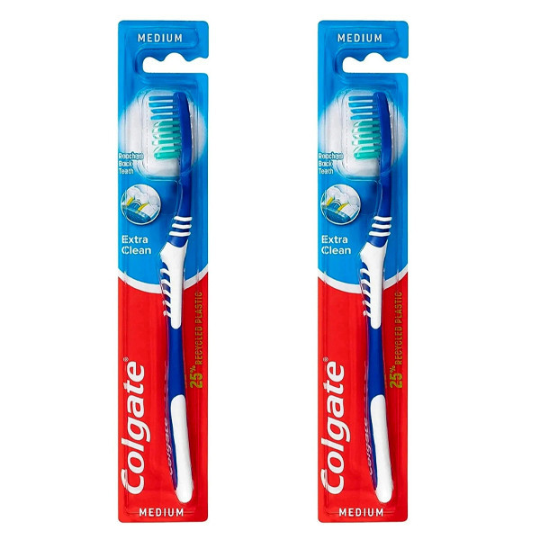 مسواک کلگیت مدل Extra Clean با برس متوسط مناسب برای انواع دندانها بسته 2 عددی