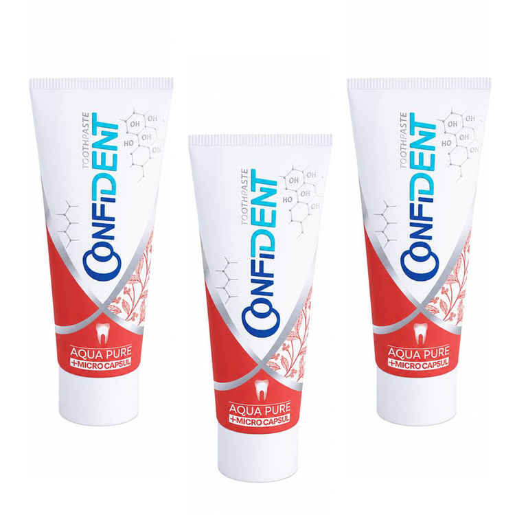 خمیر دندان ضد پوسیدگی کانفیدنت مدل Aqua-Pure03 مناسب برای انواع دندان حجم 100 میلی لیتر مجموعه 3 عددی