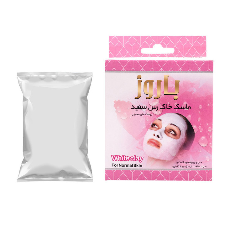ماسک خاک رس سفید صورت باروز مدل خاک رس سفید وزن 100 گرم پاک کننده و سمزدای عمیق پوست، ضد جوش و آکنه، تنگکننده منافذ، سفتکننده پوست، مناسب انواع پوست خشک، معمولی، حساس، مختلط و آکنهای