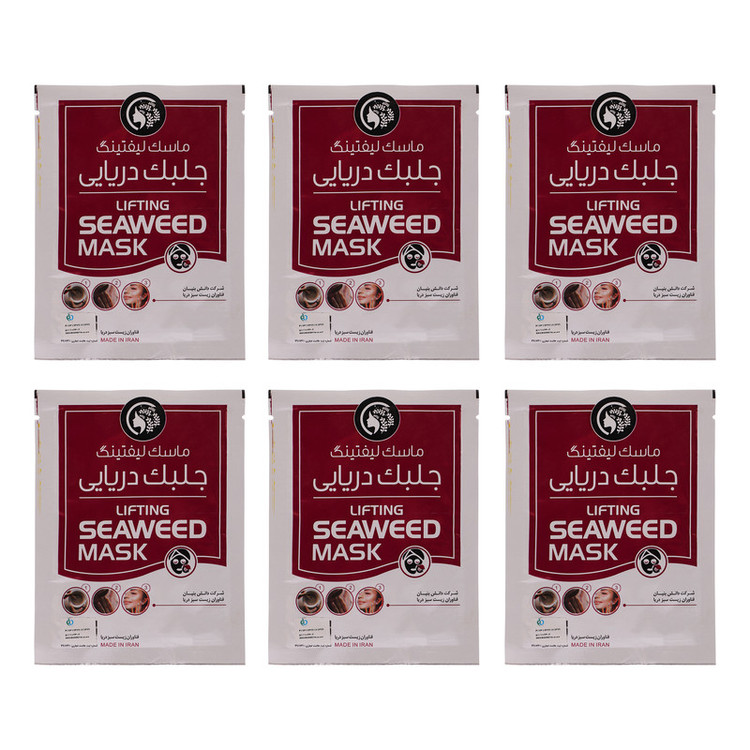ماسک لیفتینگ صورت جلبک دریایی دکتر عیدی آلگا مدل آلگا مناسب انواع پوست با خاصیت جوانکننده، ضد چروک، مرطوبکننده، مغذی، محکمکننده و محافظتکننده به همراه 6 عدد چوب تهیه خمیر