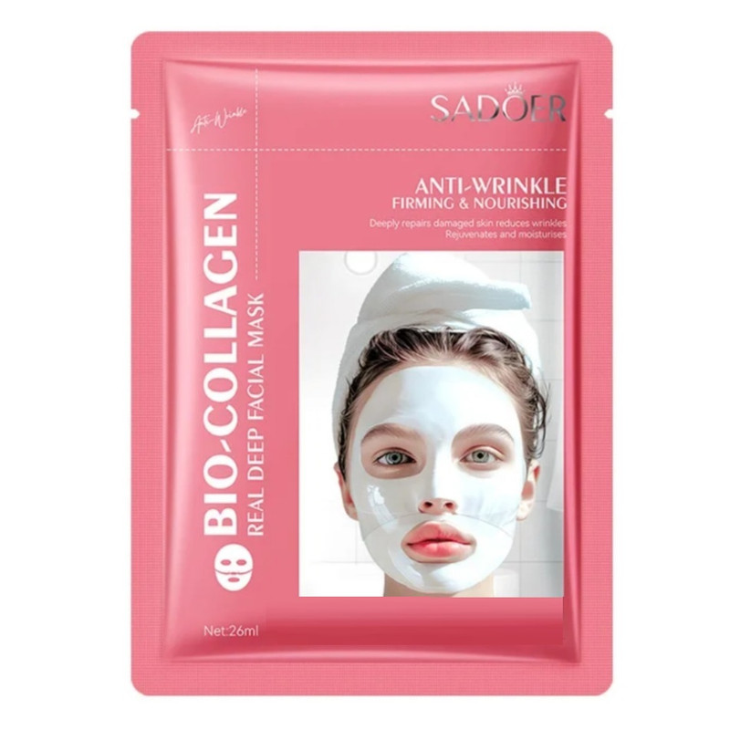 ماسک ورقهای صورت سادور مدل بیوکلاژن با حجم 26 میلیلیتر، آبرسان عمیق، ضد چروک، جوانکننده، روشنکننده، شادابکننده، حاوی ویتامینهای تقویتی و هیالورونیک اسید، مناسب انواع پوست