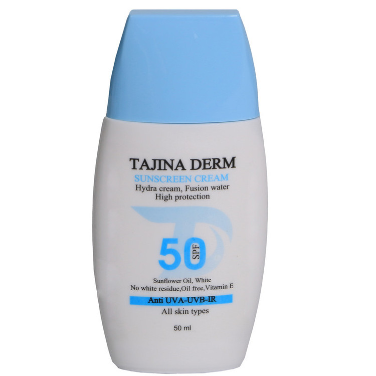 کرم ضد آفتاب بیرنگ تاجینادرم SPF 50 مدل All skin مناسب برای انواع پوست محافظ UVA/UVB حجم 50 میلیلیتر