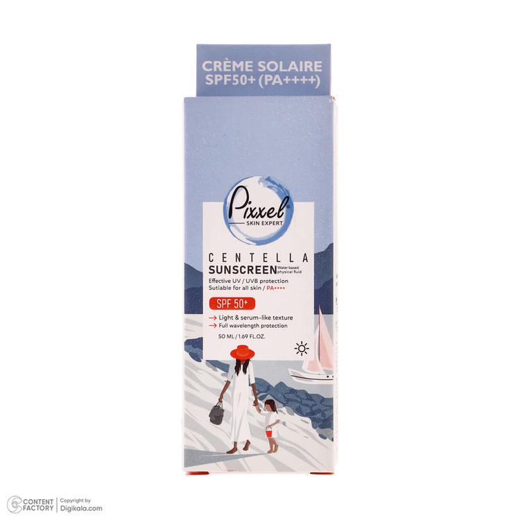 کرم ضد آفتاب بیرنگ پیکسل SPF 50 مدل Centella محافظ UVA ،UVB، ++++PA مناسب برای انواع پوست حجم 50 میلیلیتر