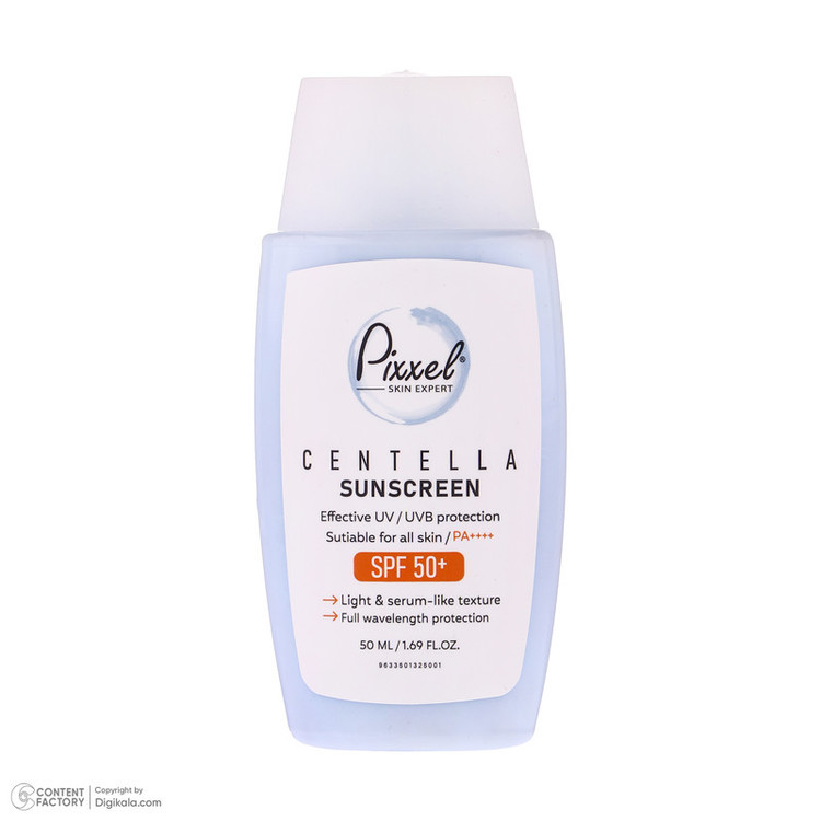 کرم ضد آفتاب بیرنگ پیکسل SPF 50 مدل Centella محافظ UVA ،UVB، ++++PA مناسب برای انواع پوست حجم 50 میلیلیتر