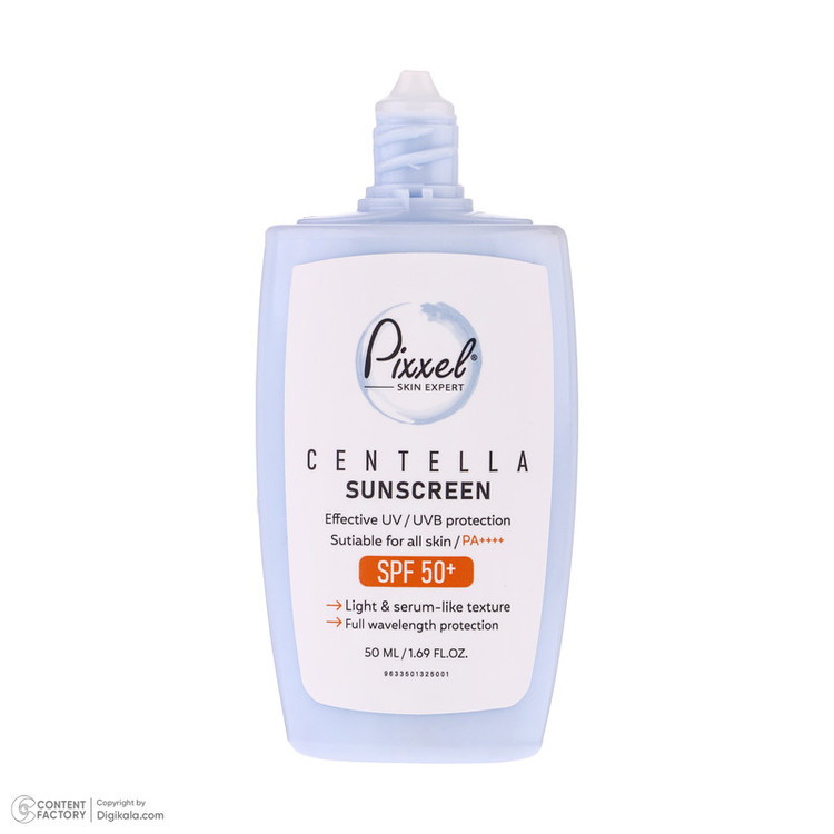 کرم ضد آفتاب بیرنگ پیکسل SPF 50 مدل Centella محافظ UVA ،UVB، ++++PA مناسب برای انواع پوست حجم 50 میلیلیتر