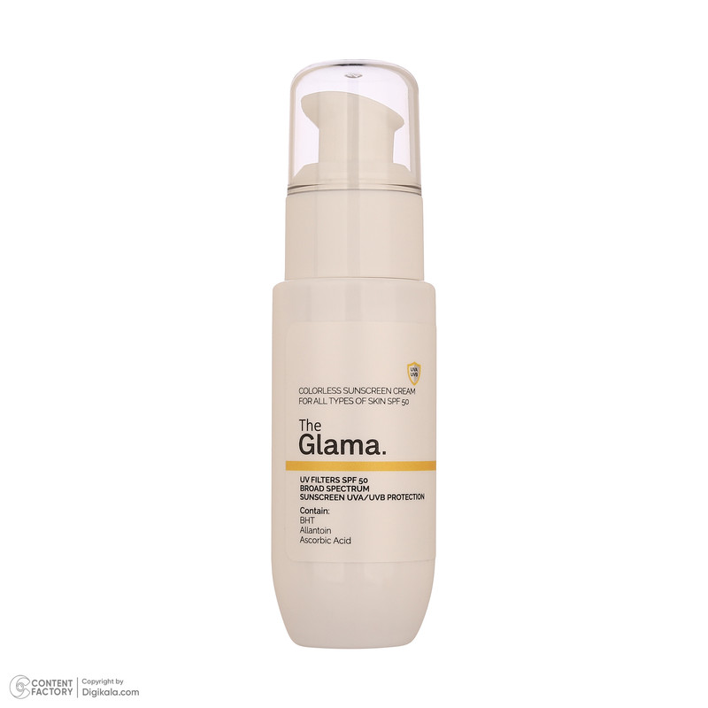 کرم ضد آفتاب بیرنگ دست و صورت گلاما SPF 50 مدل Broad Spectrum محافظ UVA ، UVB مناسب برای انواع پوست حجم 50 میلی لیتر